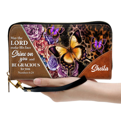 May The Lord Make His Face Shine On You Pretty Butterfly Clutch Purse For Women - Personalized Name - Christian Gifts For Women