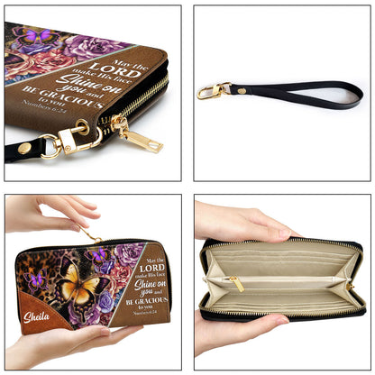 May The Lord Make His Face Shine On You Pretty Butterfly Clutch Purse For Women - Personalized Name - Christian Gifts For Women
