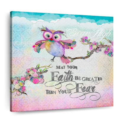 May Your Faith Owl Square Canvas Art - Christian Wall Decor - Christian Wall Hanging