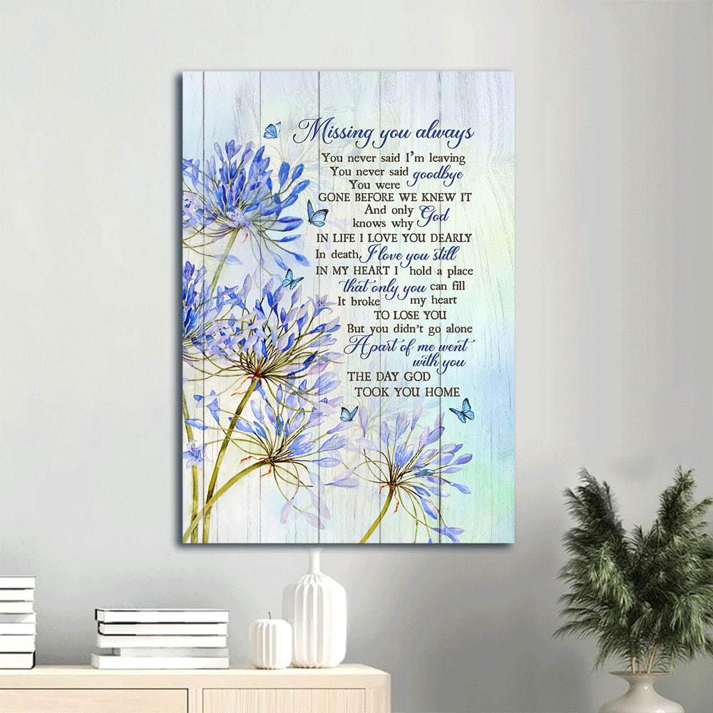 Memorial Agapanthus Africanus Purple Butterfly Heaven Gifts For Butterfly Lover Gifts For Members Family Missing You Always Canvas Wall Art - Christian Gift