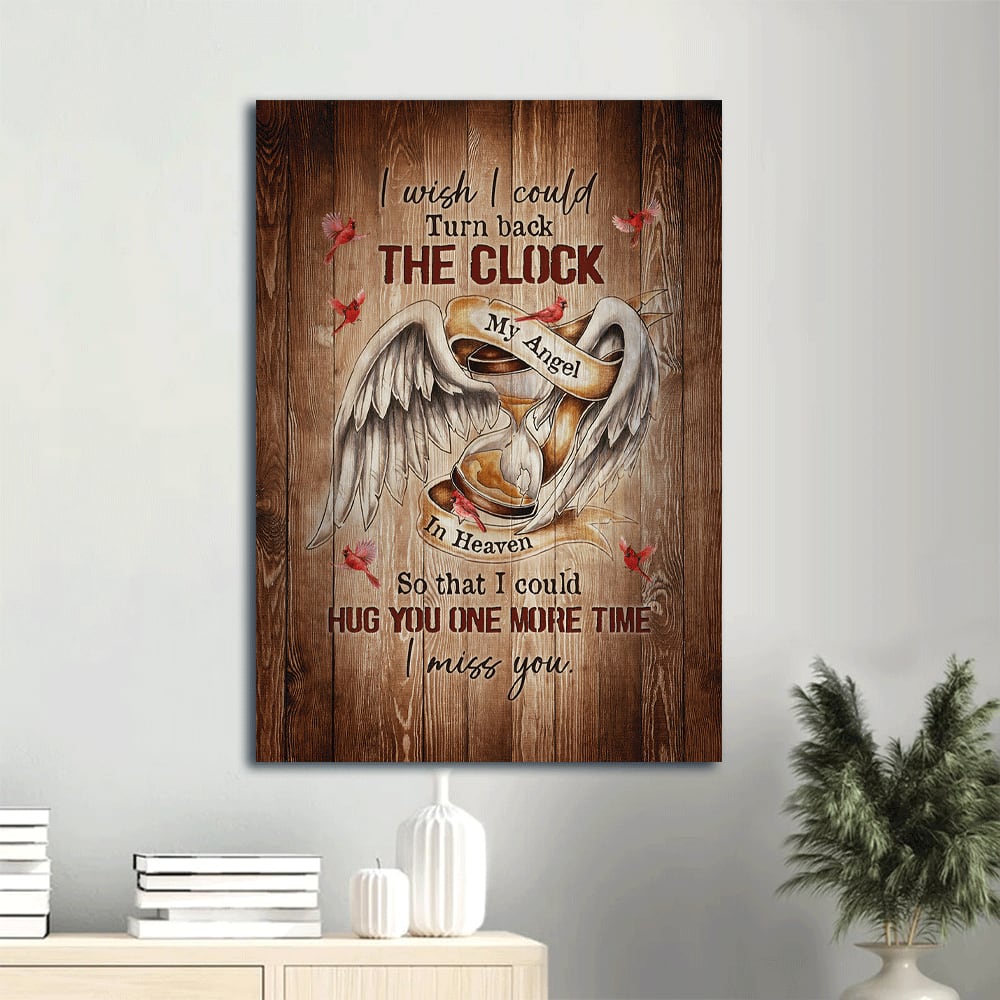 Memorial Angel Wings Old Hourglass Red Cardinal Memorial Gift For Family Members I Wish I Could Turn Back The Clock Canvas Wall Art - Christian Gift