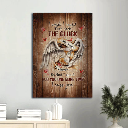 Memorial Angel Wings Old Hourglass Red Cardinal Memorial Gift For Family Members I Wish I Could Turn Back The Clock Canvas Wall Art - Christian Gift