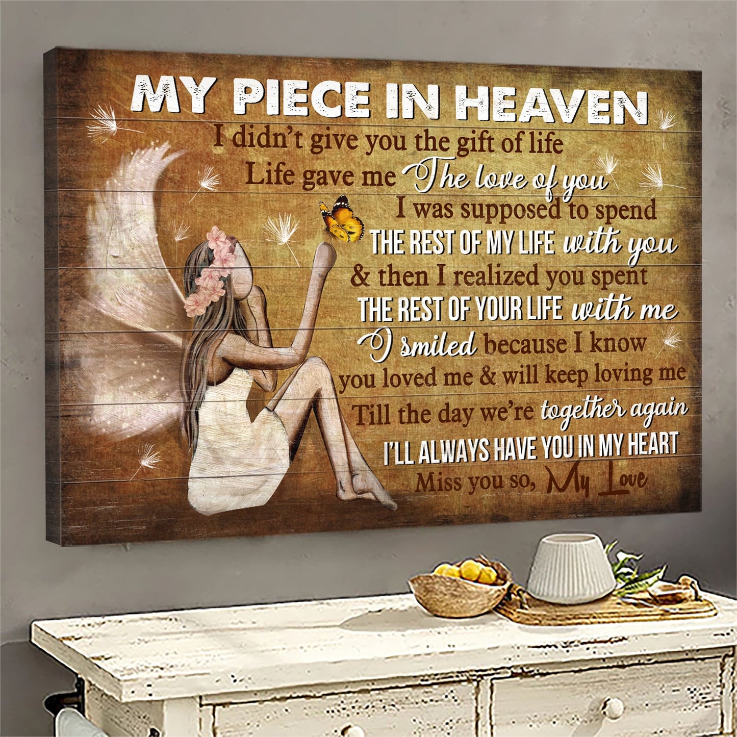 Memorial Beautiful Angel Butterfly Memorial Gift For Family Members I Smiled Because I Know You Loved Me Canvas Wall Art - Christian Wall Decor