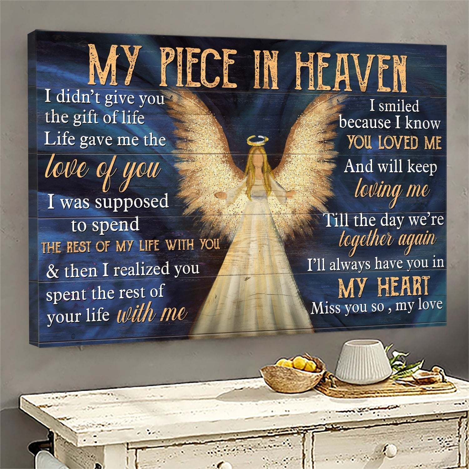 Memorial Beautiful Angel Till The Day We Meet Again Memorial Gift For Family Members My Piece In Heaven Canvas Wall Art - Christian Wall Decor