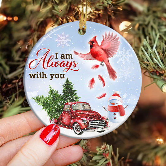 Memorial Cardinal Bird With You Ceramic Circle Ornament - Decorative Ornament - Christmas Ornament