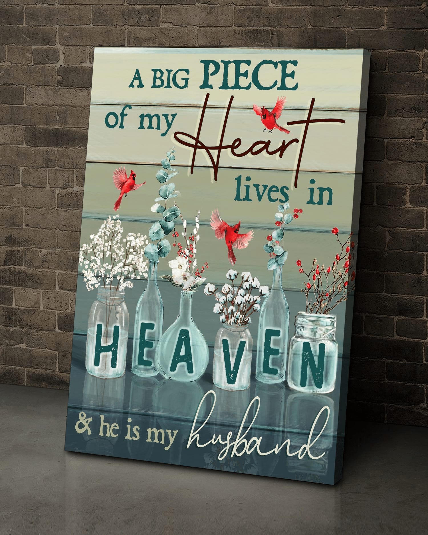 Memorial Couple Marriage Big Piece Of My Heart Live In Heaven Canvas - Canvas Decor Ideas