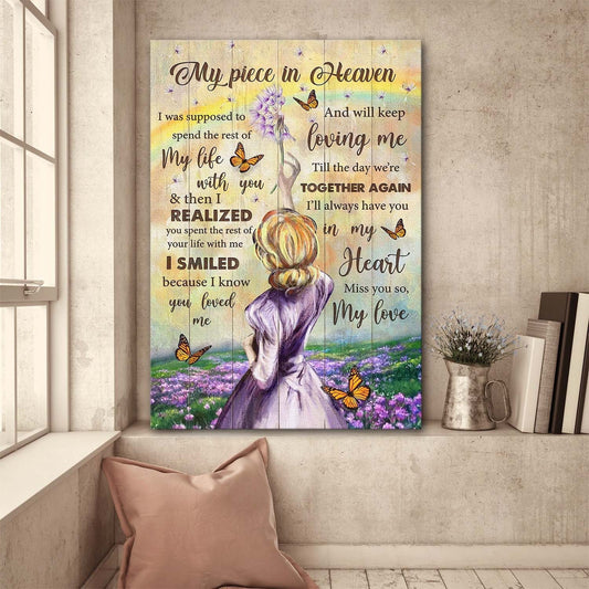 Memorial Girl Flower Field Butterfly Heaven Gift For Members Family My Piece In Heaven Till The Day We're Together Again Canvas Wall Art - Christian Gift