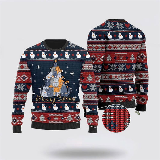 Meowy Catmas Christmas Cats Tree Ugly Christmas Sweater For Men And Women, Best Gift For Christmas, Christmas Fashion Winter
