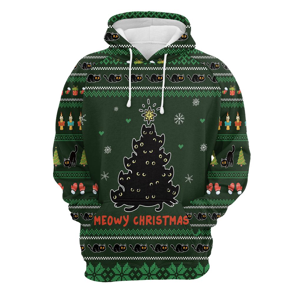 Meowy Christmas Black Cat All Over Print 3D Hoodie For Men And Women, Best Gift For Cat lovers, Best Outfit Christmas