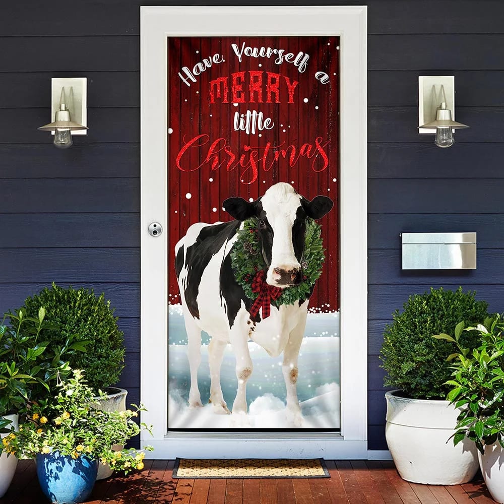 Merrry Christmas Cattle Door Cover - Christmas Outdoor Decoration