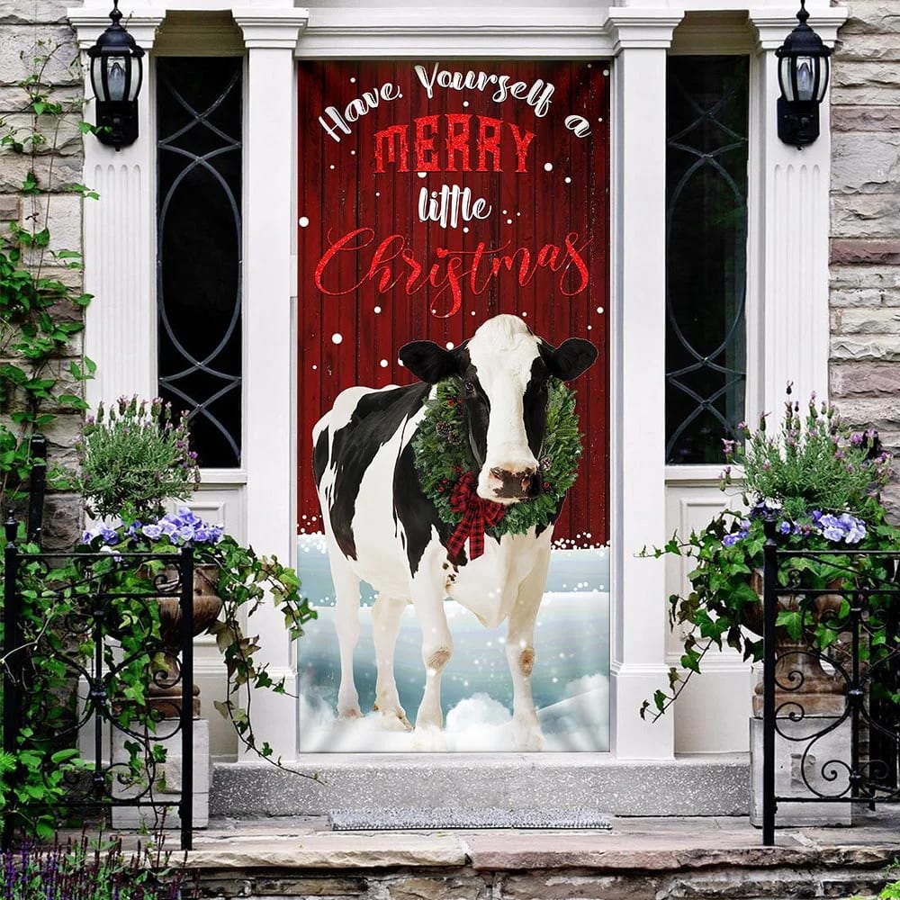 Merrry Christmas Cattle Door Cover - Christmas Outdoor Decoration