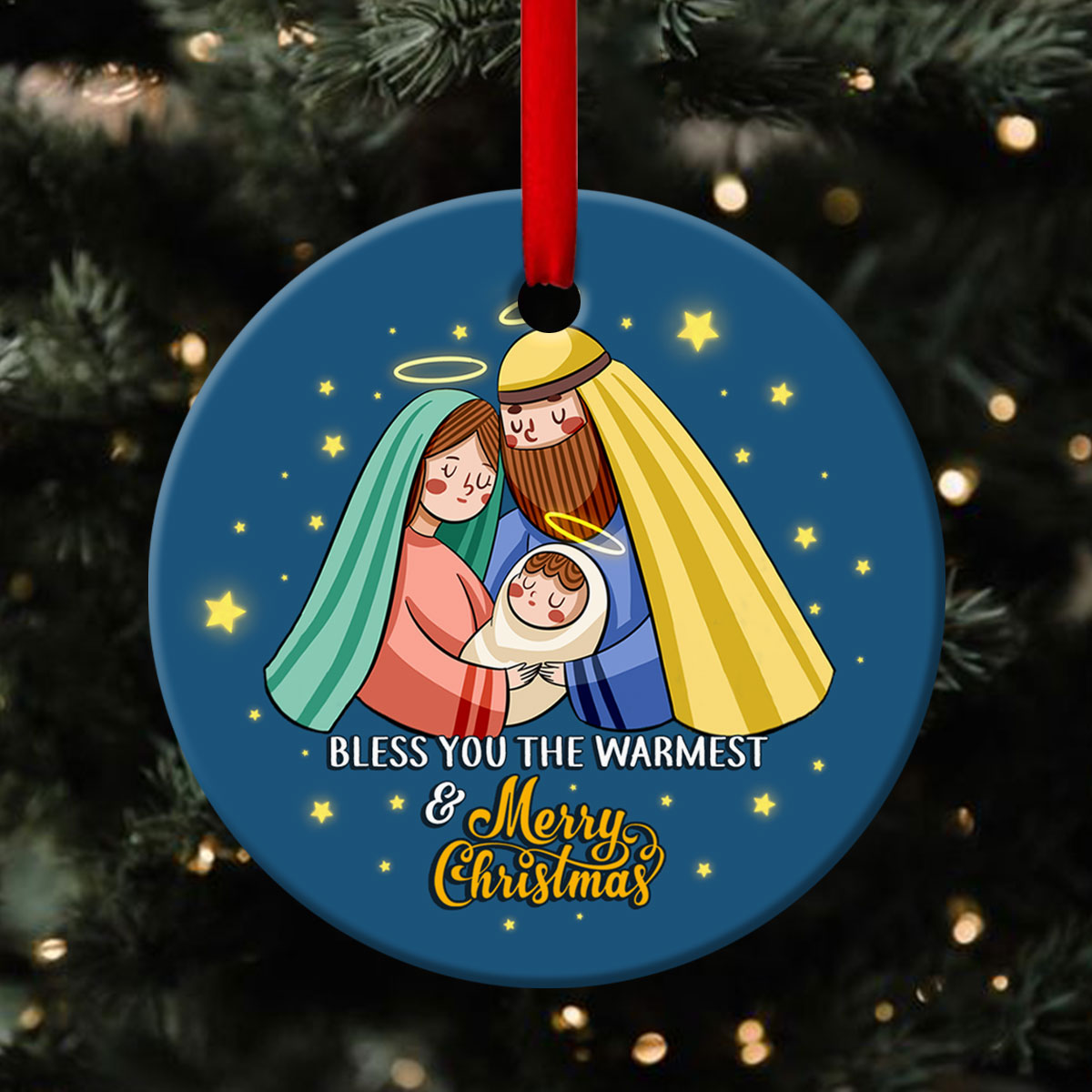 Merry Christmas - Born Of God Ceramic Circle Ornament - Christian Gift For Friends - Unique Gifts