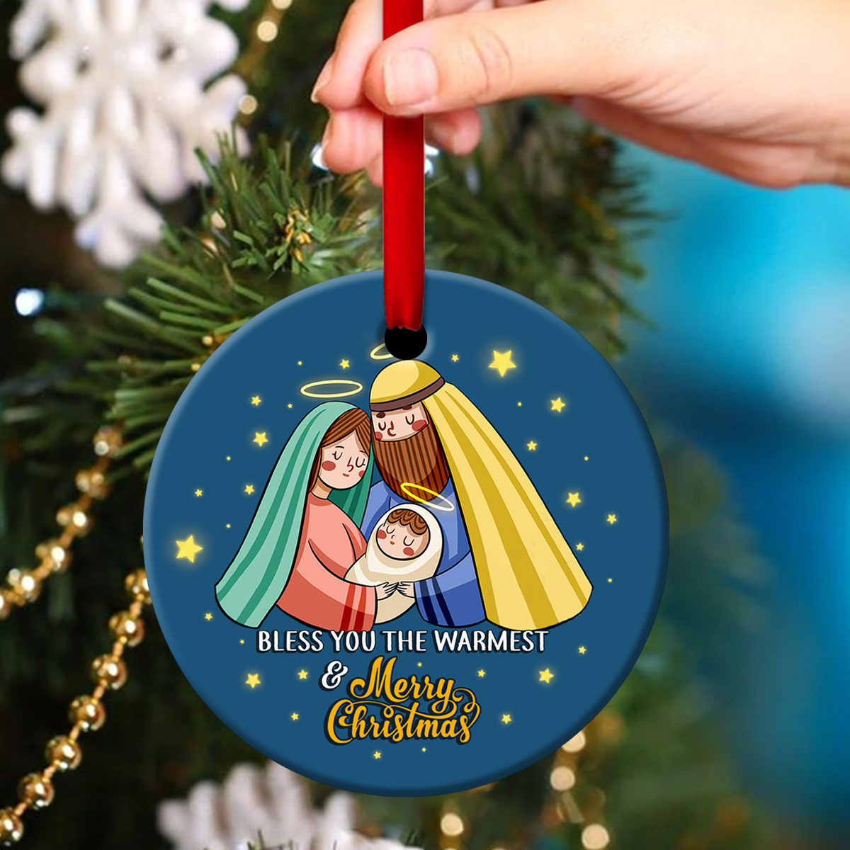 Merry Christmas - Born Of God Ceramic Circle Ornament - Christian Gift For Friends - Unique Gifts