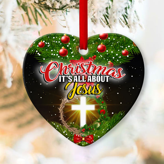 Merry Christmas - Cross Christian Ceramic Heart Ornament - Ornaments Hanging Gift - Nativity Ornaments