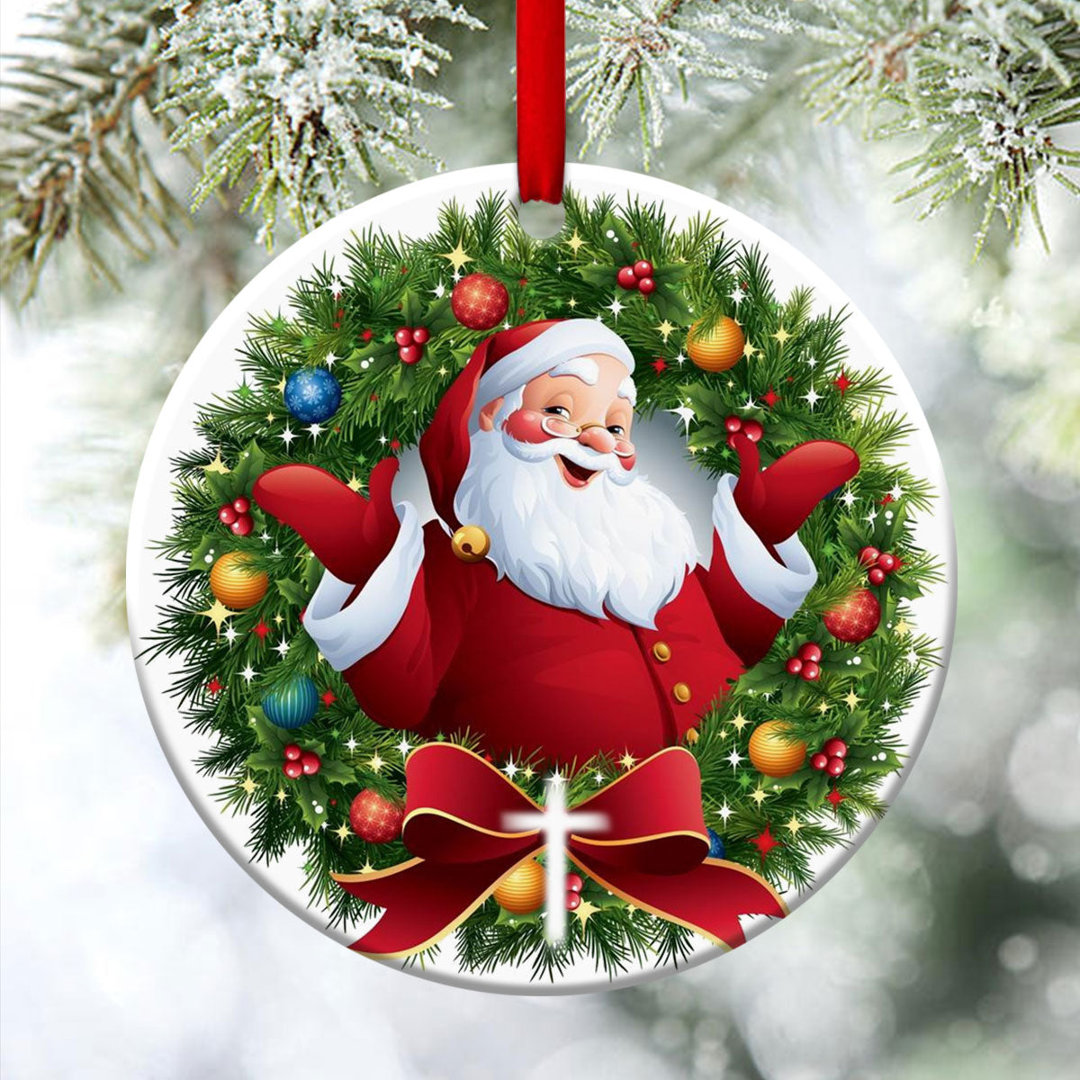 Merry Christmas - Santa Claus Ceramic Circle Ornament - Christmas Decor - Funny Ornament