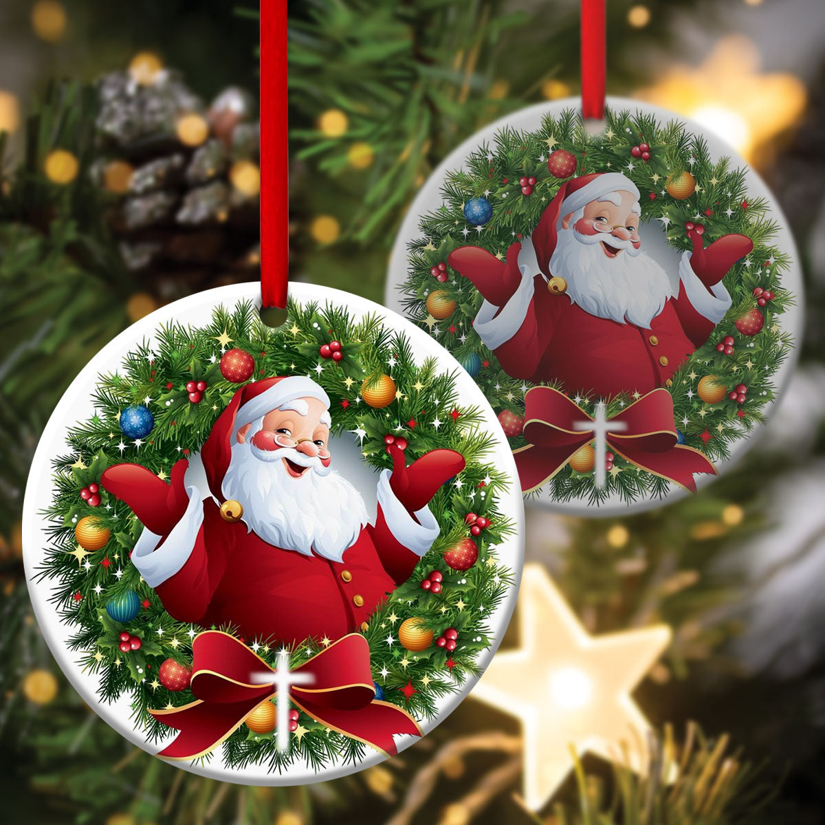 Merry Christmas - Santa Claus Ceramic Circle Ornament - Christmas Decor - Funny Ornament