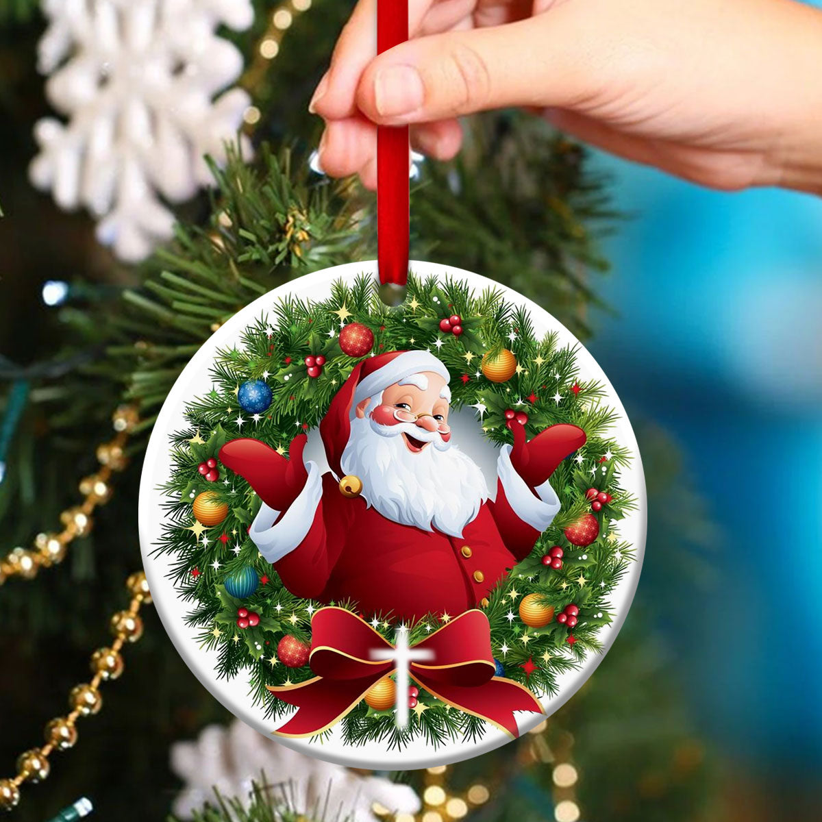 Merry Christmas - Santa Claus Ceramic Circle Ornament - Christmas Decor - Funny Ornament
