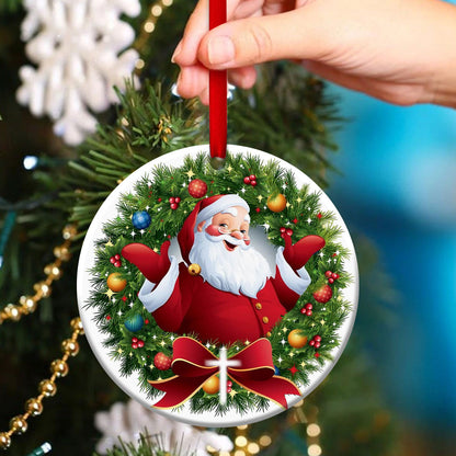 Merry Christmas - Santa Claus Ceramic Circle Ornament - Christmas Decor - Funny Ornament