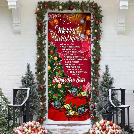 Merry Christmas And Happy New Year Door Cover - Light Pray Door Cover - Christmas Outdoor Decoration