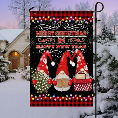 Merry Christmas And Happy New Year Gnome Flag - Christmas Garden Flag - Christmas House Flag - Christmas Outdoor Decoration
