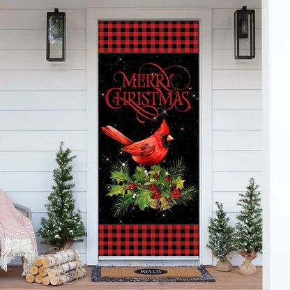 Merry Christmas Cardinal Door Cover - Cardinal Christmas Decor - Christmas Door Cover Decorations