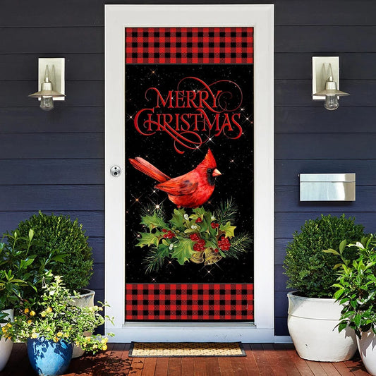 Merry Christmas Cardinal Door Cover - Cardinal Christmas Decor - Christmas Door Cover Decorations