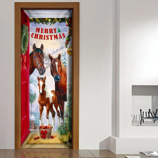 Merry Christmas Door Cover - Christmas Horse Door Cover - Christmas Horse Decor - Christmas Outdoor Decoration
