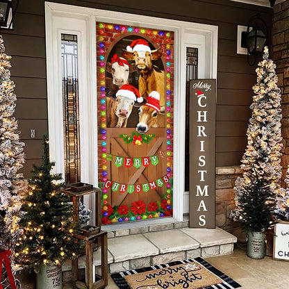 Merry Christmas Door Cover - Cow Cattle Door Cover - Christmas Outdoor Decoration