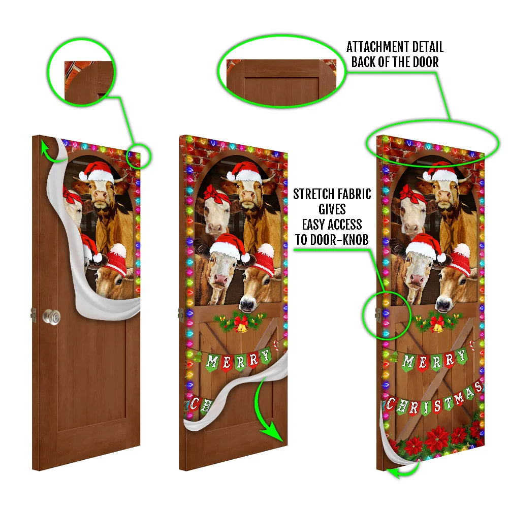 Merry Christmas Door Cover - Cow Cattle Door Cover - Christmas Outdoor Decoration