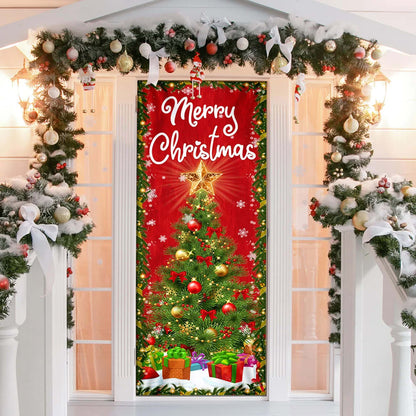 Merry Christmas Door Cover Christmas Tree Decor - Christmas Outdoor Decoration
