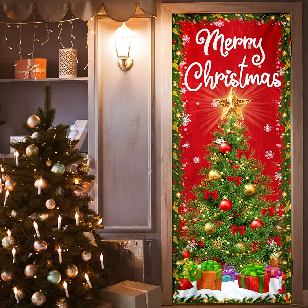 Merry Christmas Door Cover Christmas Tree Decor - Christmas Outdoor Decoration