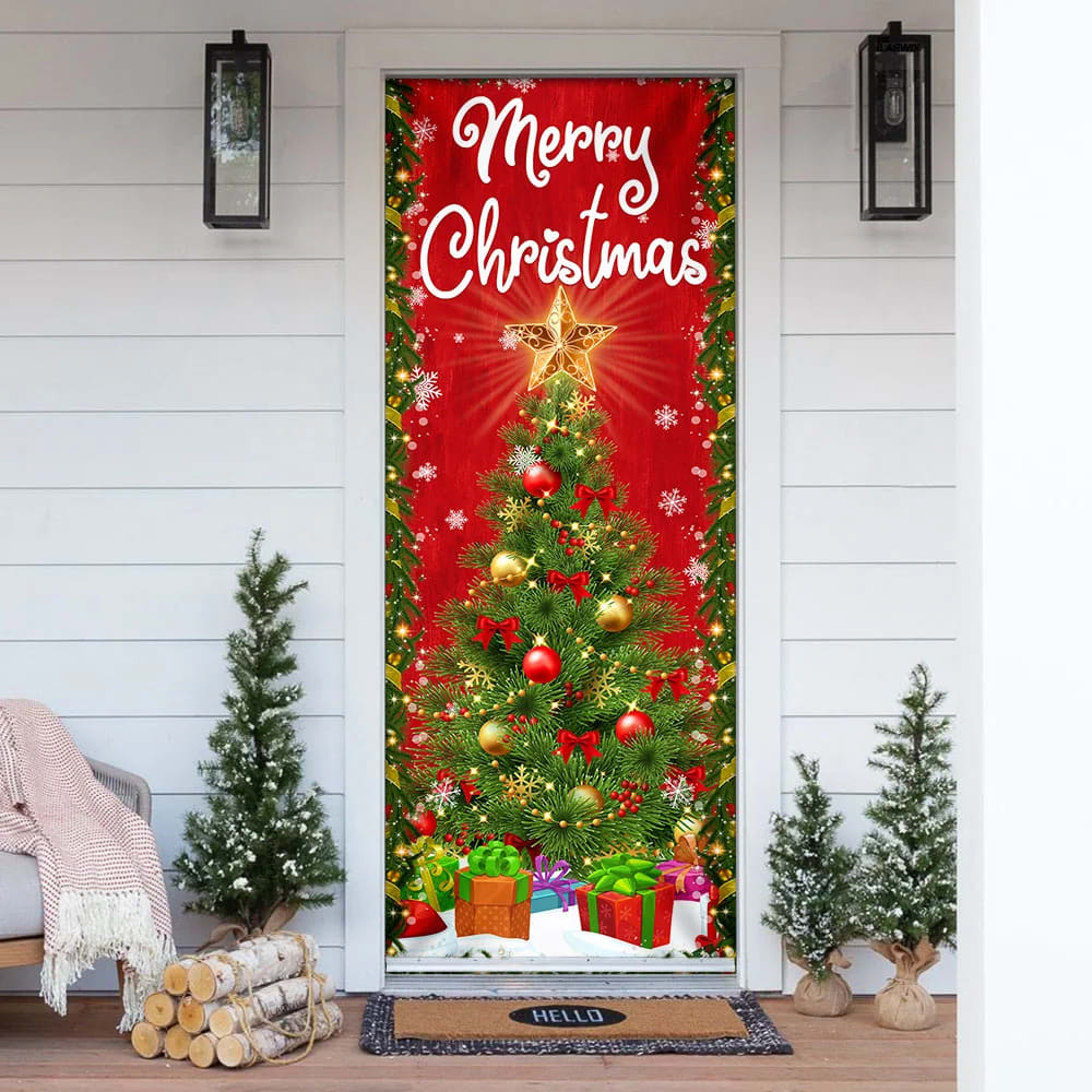 Merry Christmas Door Cover Christmas Tree Decor - Christmas Outdoor Decoration