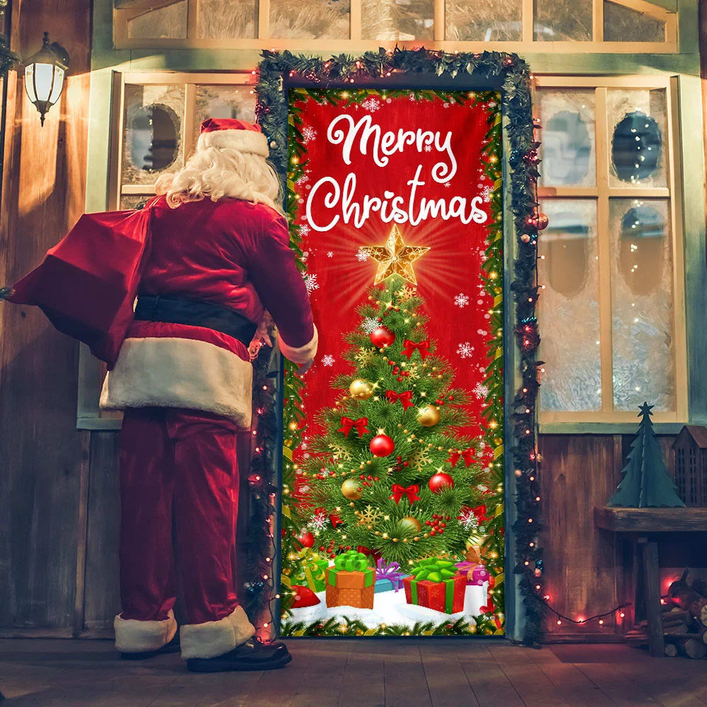 Merry Christmas Door Cover Christmas Tree Decor - Christmas Outdoor Decoration