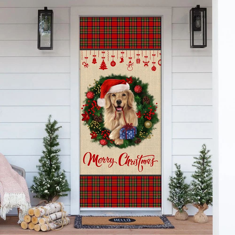 Merry Christmas Golden Retriever Door Cover - Christmas Outdoor Decoration