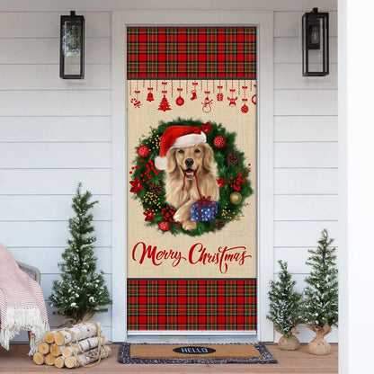Merry Christmas Golden Retriever Door Cover - Christmas Outdoor Decoration