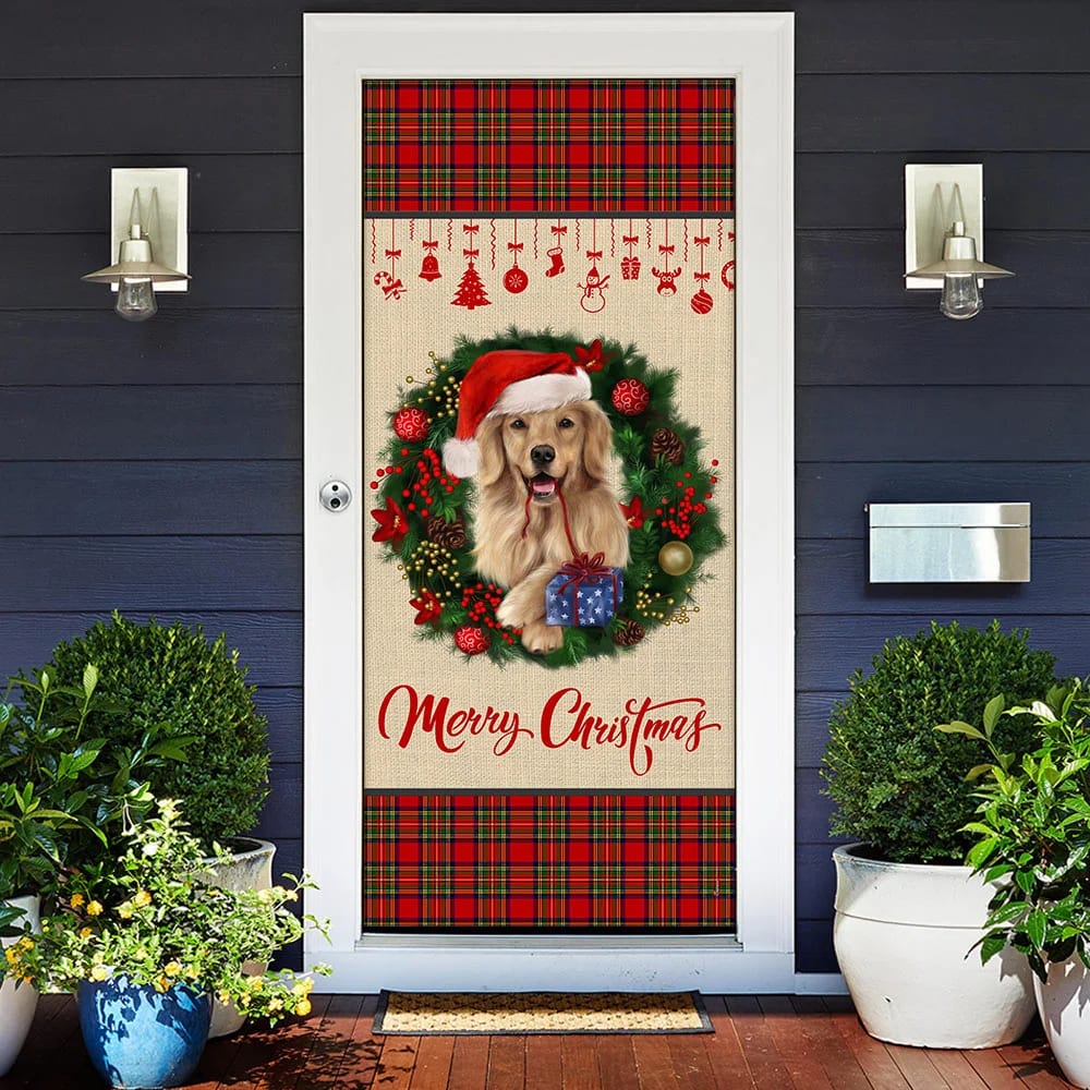 Merry Christmas Golden Retriever Door Cover - Christmas Outdoor Decoration
