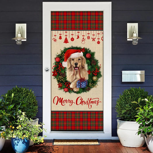 Merry Christmas Golden Retriever Door Cover - Christmas Outdoor Decoration