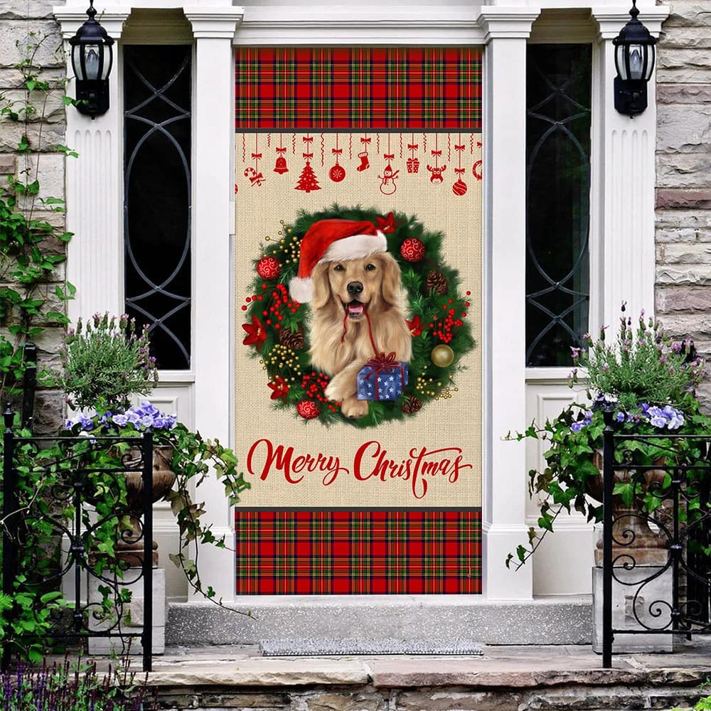 Merry Christmas Golden Retriever Door Cover - Christmas Outdoor Decoration
