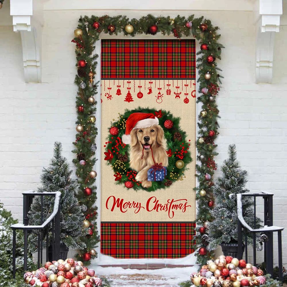 Merry Christmas Golden Retriever Door Cover - Christmas Outdoor Decoration