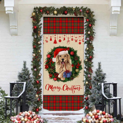 Merry Christmas Golden Retriever Door Cover - Christmas Outdoor Decoration