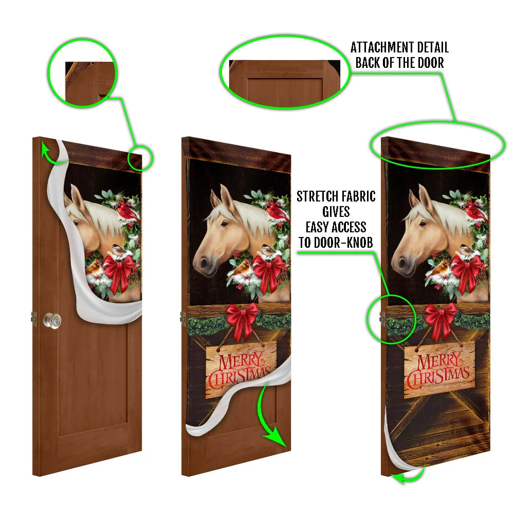Merry Christmas Horse In Stable Door Cover - Christmas Horse Decor - Christmas Outdoor Decoration