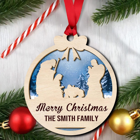 Merry Christmas Jesus was Born Wood Layered Ornaments - Christmas Tree Ornament