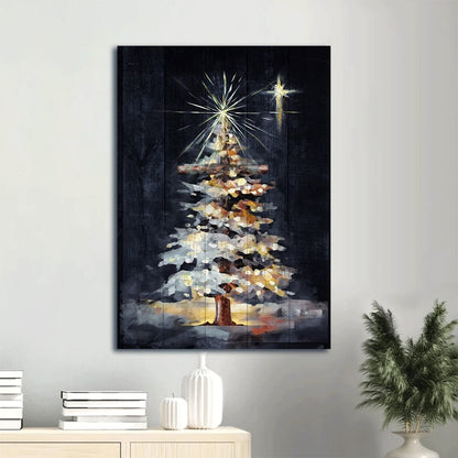 Merry Christmas The Christmas Tree Print Canvas Wall Art - Christian Gift