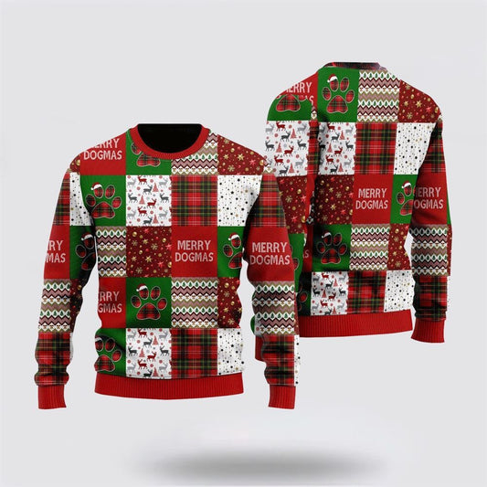 Merry Dogmas Paws Patchwork Pattern Ugly Christmas Sweater For Men And Women, Gift For Christmas, Best Winter Christmas Outfit