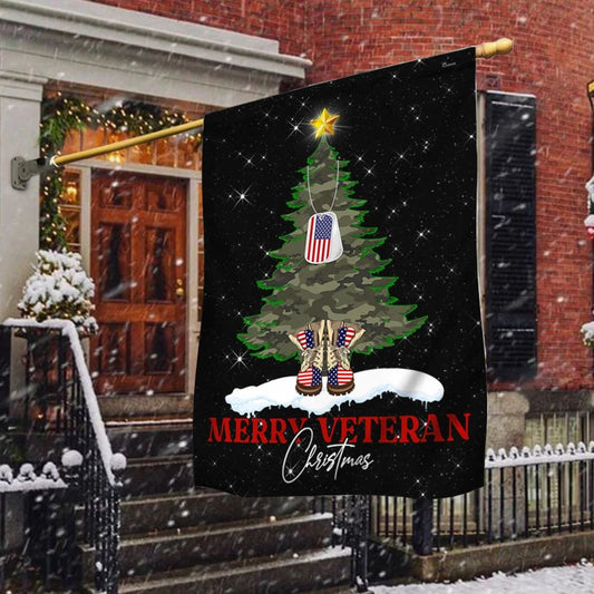Merry Veteran Christmas Flag - Christmas Garden Flag - Christmas House Flag - Christmas Outdoor Decoration
