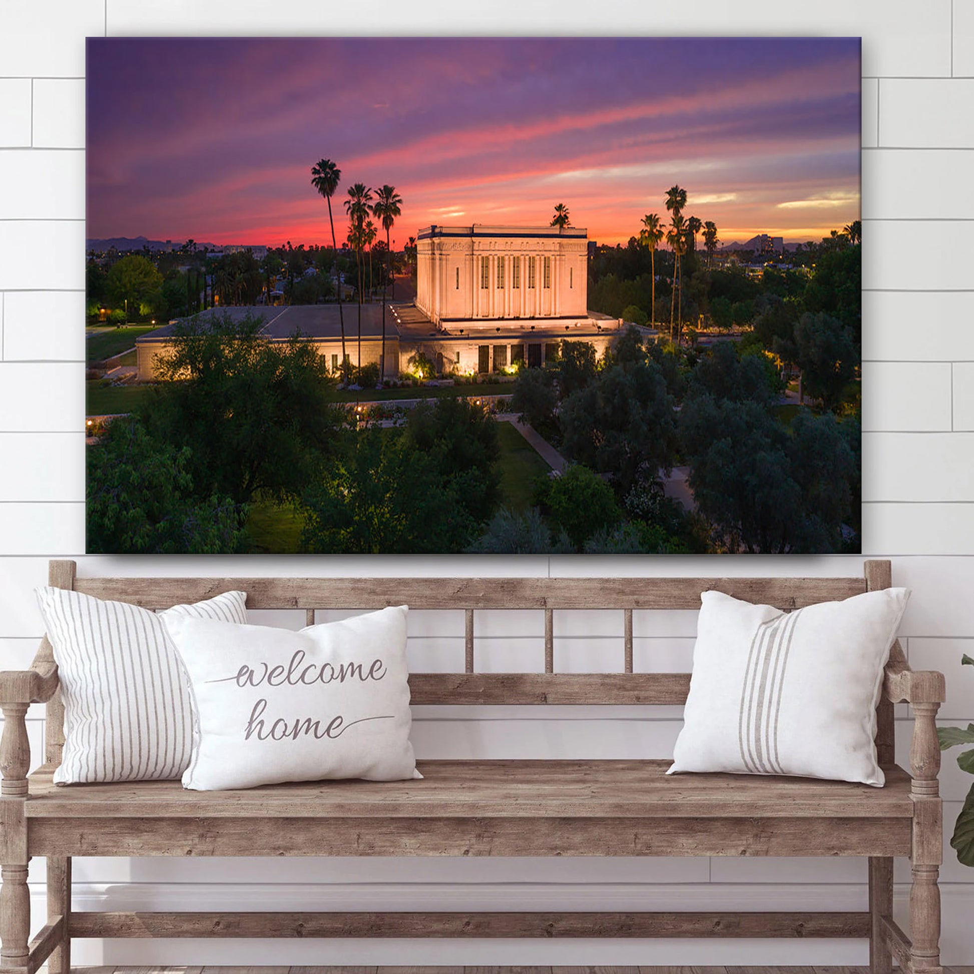Mesa Temple Sunset West Canvas Wall Art - Jesus Christ Picture - Canvas Christian Wall Art