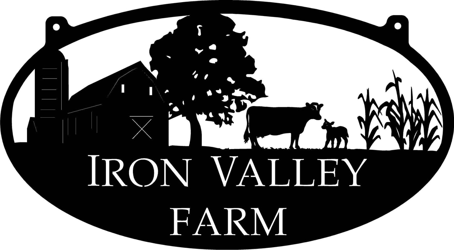 Metal Farm Sign With Barn And Cow And Corn Stalks 3ft Sign With Your Name Metal Wall Art Metal House Sign