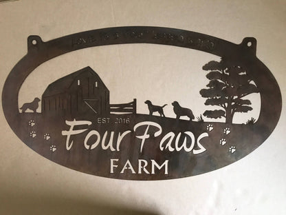 Metal Farm Sign With Barn And Dogs Metal Wall Art Metal House Sign