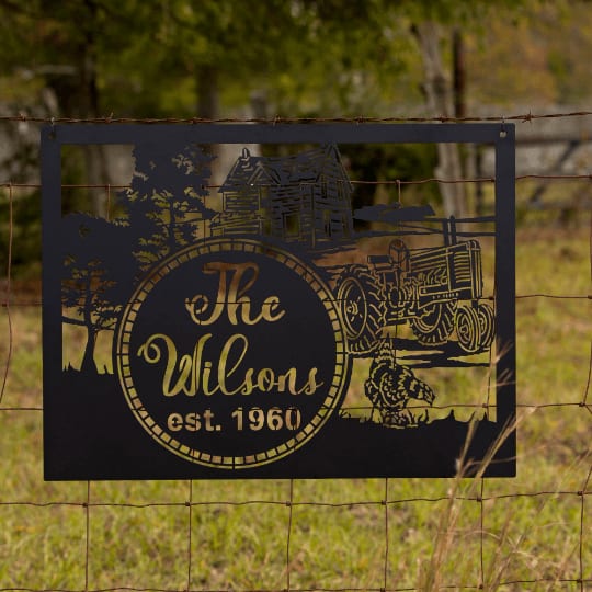 Metal Farm Sign With Tractor Farm Scene Cut Metal Sign Metal Wall Art Metal House Sign