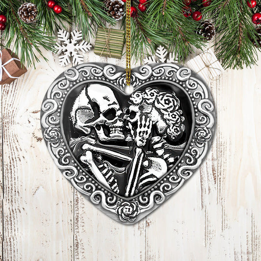 Metal Skull Couple Til The Death Do Us Part Heart Ceramic Ornament - Christmas Ornament - Christmas Gift